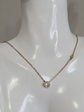 Kenneth Jay Lane Gold Tone Round Solitaire CZ Crystal Layer Chain Necklace